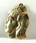 Charm Solid 14kt Gold Head of Girl Ponytail Pendant 1950s 2.3 Grams
