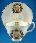 Click to view larger image of Cup And Saucer Queen Elizabeth II Diamond Jubilee English Photo Gold  (Image3)