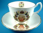 Click to view larger image of Cup And Saucer Queen Elizabeth II Diamond Jubilee English Photo Gold  (Image5)