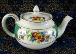 Vintage Teapot Allertons Georgian Green Bands Bouquets Gold
