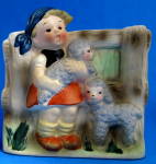 Hummel Style German Planter Girl With Lambs Vintage