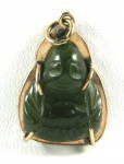 Charm 14kt Gold Green Jadeite Carved Buddha 3 Dimensional 1950s