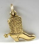 Charm 14kt Gold Fancy Cowboy Boot Texas Souvenir 1950s