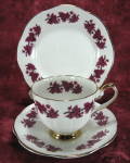 Click here to enlarge image and see more about item 10667: Clare England Ivy Purple Leaves Cup And Saucer With Plate 1950s