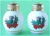 Click here to enlarge image and see more about item 1112: Salt and Pepper Milk Glass Thistle Tartan