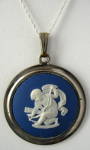 Click here to enlarge image and see more about item 1215aa: Wedgwood Jasper Necklace Dark Blue Cupid Bow Silver