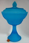 Blue Satin Glass Tall Lidded Compote Harvest Grape IG