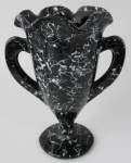 Click to view larger image of Black Spatter Glass Vase Trophy Shape Crimped Rim (Image1)