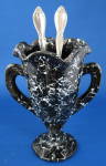 Click to view larger image of Black Spatter Glass Vase Trophy Shape Crimped Rim (Image2)