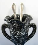 Click to view larger image of Black Spatter Glass Vase Trophy Shape Crimped Rim (Image3)