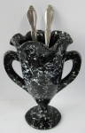Click to view larger image of Black Spatter Glass Vase Trophy Shape Crimped Rim (Image4)