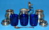 Click here to enlarge image and see more about item 1375: Cobalt Blue Glass Silver Cruet Set Salt Pepper Mustard