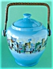 Click here to enlarge image and see more about item 1573: Biscuit Jar Newhall Blue London Tower Barrel England