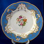 Early Staffordshire Cabinet Plate Floral Blue Gold Hand Painted Floral