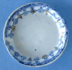 Click here to enlarge image and see more about item 1592a: Butter Pat Chip English Flow Blue Gold Antique Teabag