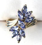 Vintage Ring 9 Tanzanites Dinner Ring Cluster 10kt Gold