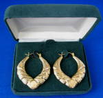 Earrings 14kt Gold Fancy Hoop Lrg Diamond Cut Satin MIB