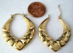 Click to view larger image of Earrings 14kt Gold Fancy Hoop Lrg Diamond Cut Satin MIB (Image2)