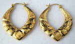 Click to view larger image of Earrings 14kt Gold Fancy Hoop Lrg Diamond Cut Satin MIB (Image3)