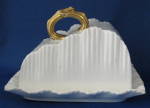 Click here to enlarge image and see more about item 1665a: Carlton Ware Cheese Dish Reeded White Ironstone Gold