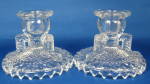 Candleholder Pair Pressed Glass Herringbone English