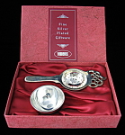 Click here to enlarge image and see more about item 1828: Silver Tea Strainer And Under Bowl Mint In Box Vintage