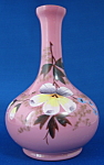 Bristol Cased Glass Vase Pink Hand Painted Flowers Old