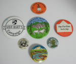 Click here to enlarge image and see more about item 2045a: Lot of 7 Pinback Buttons Lapel Badges England 1930-1950
