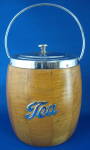 Click here to enlarge image and see more about item 2065a: Tea Caddy Wooden Chrome Barrel England Art Deco