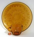 Amber Sunburst Snack Sets 4 Indiana Glass Sunburst 4 Plates 4 Cups