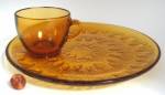 Click to view larger image of Amber Sunburst Snack Sets 4 Indiana Glass Sunburst 4 Plates 4 Cups (Image2)