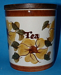 Click here to enlarge image and see more about item 2610a: Tea Caddy Retro Ceramic And Wood England Hand Painted