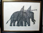 Click here to enlarge image and see more about item 2864a: Thailand Temple Rubbing Elephants Vintage Framed