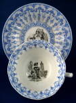 Cup and Saucer Victorian Transferware Polychrome Blue