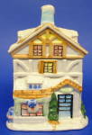 Click to view larger image of Christmas House Tea Caddy Canister Ceramic Cute Snowy Cottage (Image1)