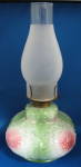 Puffy Glass Oil Lamp With Chimney Daisies Pink Green