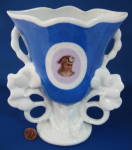 Click to view larger image of Victorian Spill Vase Young Lady In Hat Blue White Leaves German (Image1)