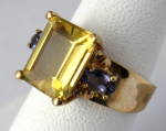 Click to view larger image of Ring Genuine Yellow Heliodorite Tanzanites 10kt Gold USA Retro (Image2)