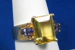 Click to view larger image of Ring Genuine Yellow Heliodorite Tanzanites 10kt Gold USA Retro (Image4)