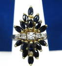 14kt Gold Cluster Ring 16 Sapphires 5 Diamonds 3 CTW
