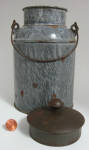 Click to view larger image of Antique Graniteware Milk Can With Lid Grey Enamelware Cream Can (Image1)