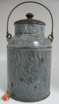 Click to view larger image of Antique Graniteware Milk Can With Lid Grey Enamelware Cream Can (Image2)