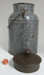 Click to view larger image of Antique Graniteware Milk Can With Lid Grey Enamelware Cream Can (Image3)