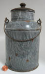 Click to view larger image of Antique Graniteware Milk Can With Lid Grey Enamelware Cream Can (Image4)