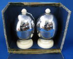 Chrome Eggcups With Lids Wool Liners Pair Boxed Vintage