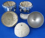 Click to view larger image of Chrome Eggcups With Lids Wool Liners Pair Boxed Vintage (Image5)