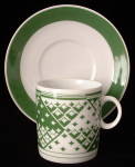 Click here to enlarge image and see more about item 361aa: Cup and Saucer Favolina Green Geometric Poland Espresso