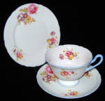 Shelley Cup Saucer Plate Gainsborough Floral Blue Trim