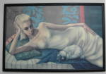 Keane Print Circe Blonde With Poodle Large 1960s Framed