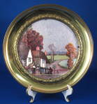 Click to view larger image of English Brass Plaque Metallic Timbered Village Vintage (Image1)